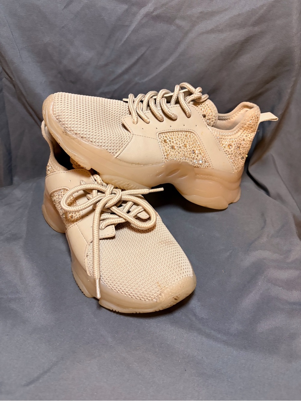 Steve Madden Women's Nude Knit Sneaker with Sparkle Panels